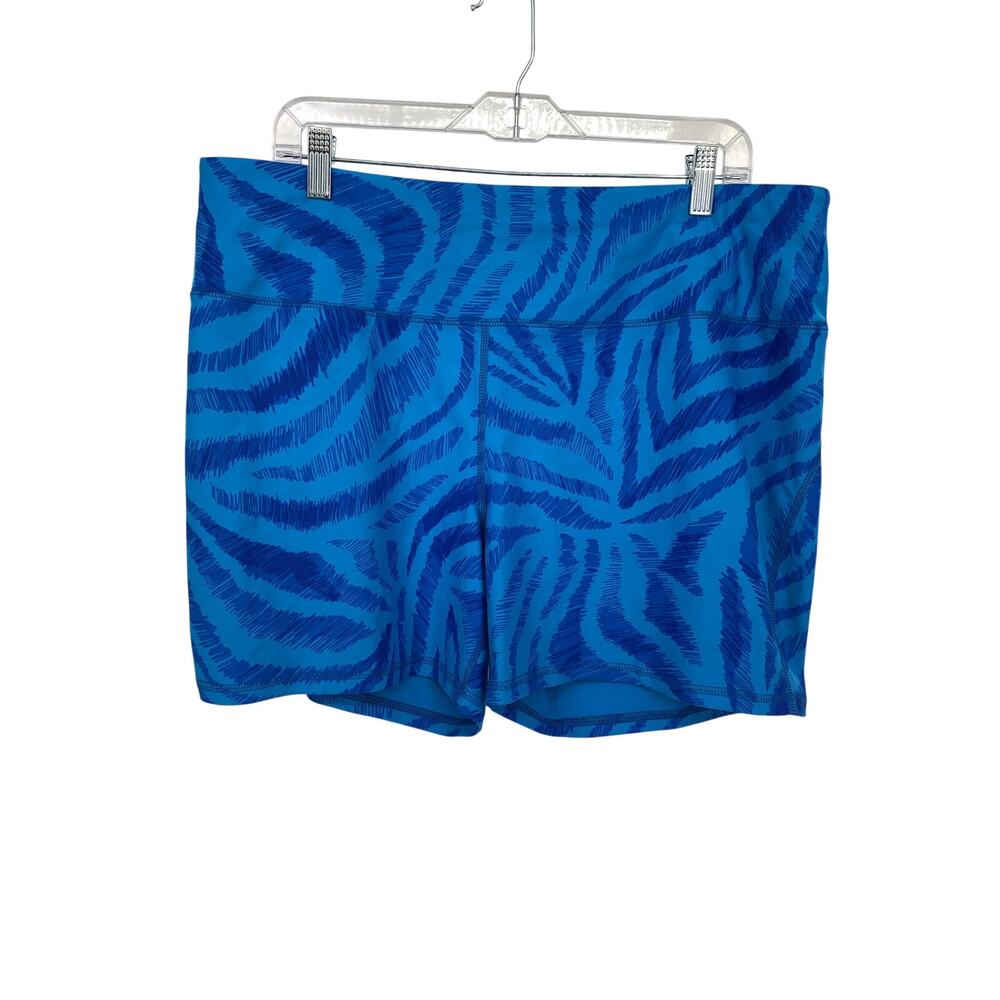 DSG Momentum Shorts Womens 2X Blue High Rise 5" Inseam Scribble Zebra Print